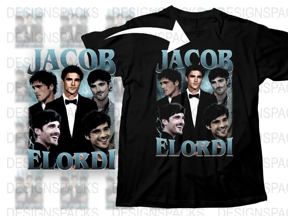 Jacob Elordi Fan T-Shirt, Multiple Poses Print, Black Graphic Tee, Unisex Casual Wear