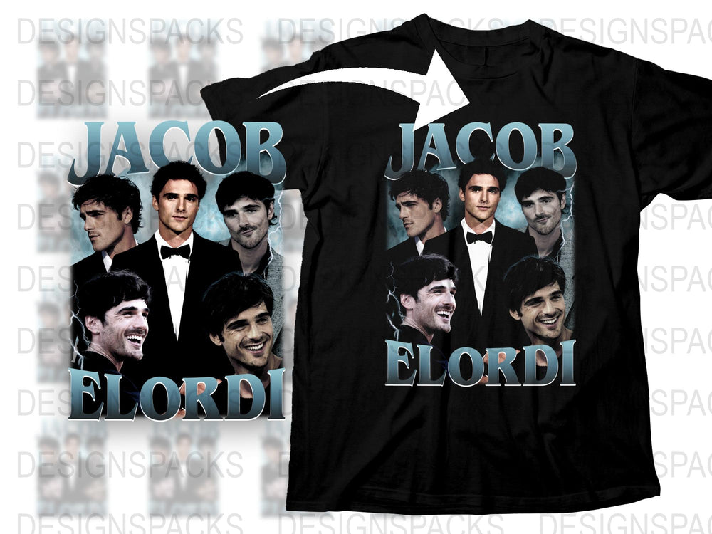 Jacob Elordi Fan T-Shirt, Multiple Poses Print, Black Graphic Tee, Unisex Casual Wear