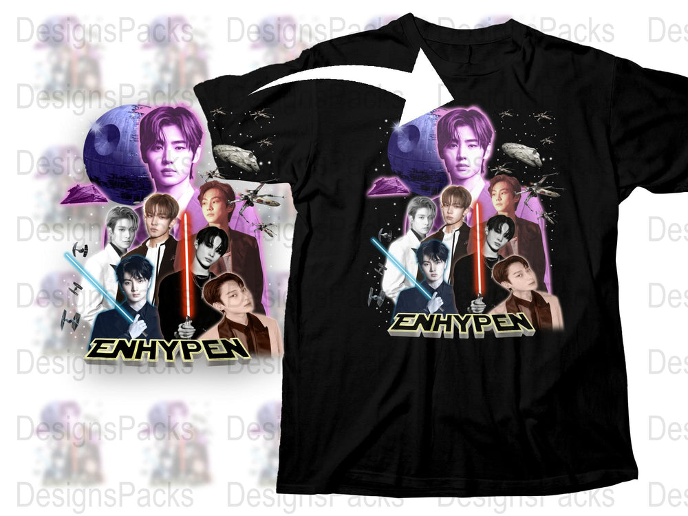 ENHYPEN Band T-Shirt K-Pop Music Group Graphic Tee Unisex Cotton Black Shirt Fan Merchandise Gift