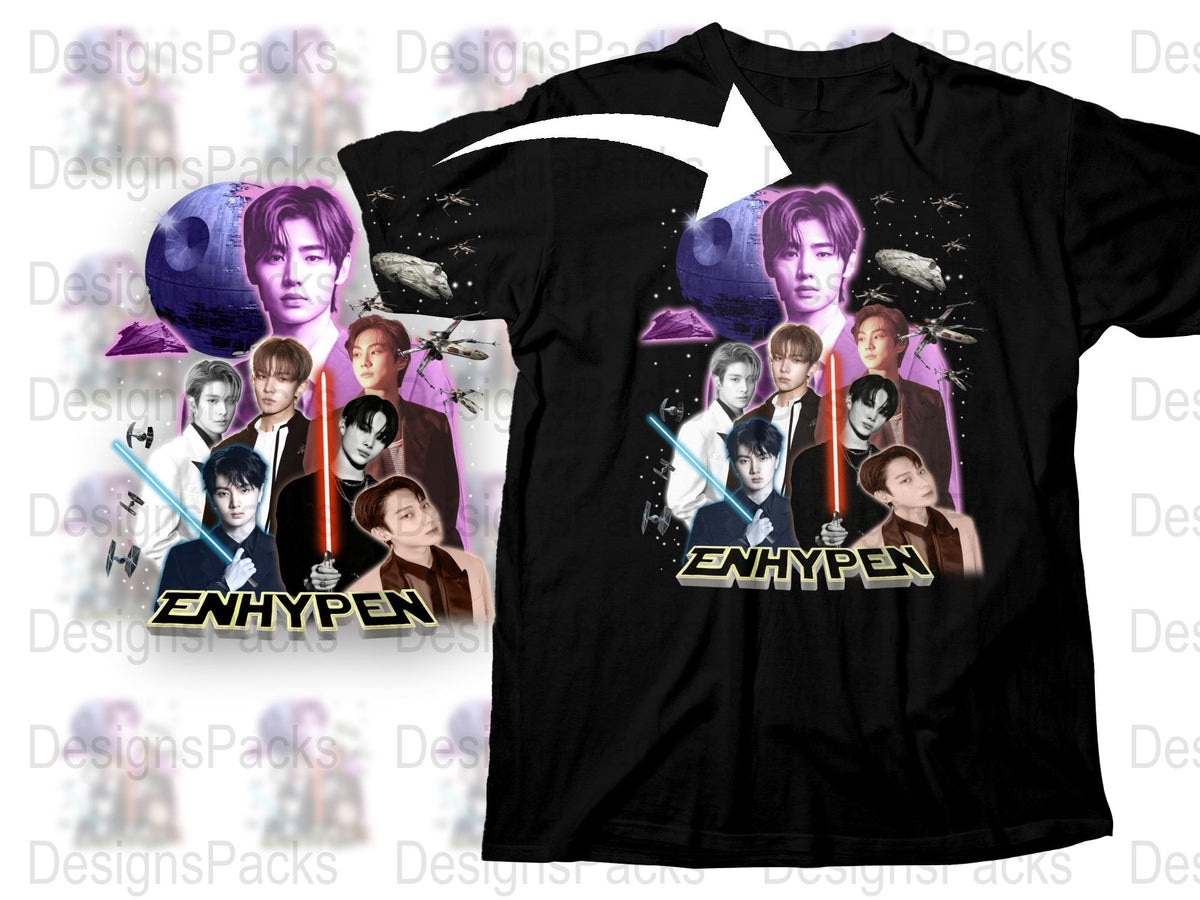 ENHYPEN Band T-Shirt K-Pop Music Group Graphic Tee Unisex Cotton Black Shirt Fan Merchandise Gift