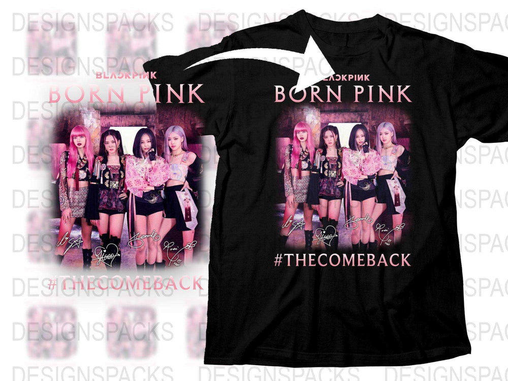 Born Pink The Comeback Band Graphic T-Shirt for Fans, Black Cotton Unisex Fit