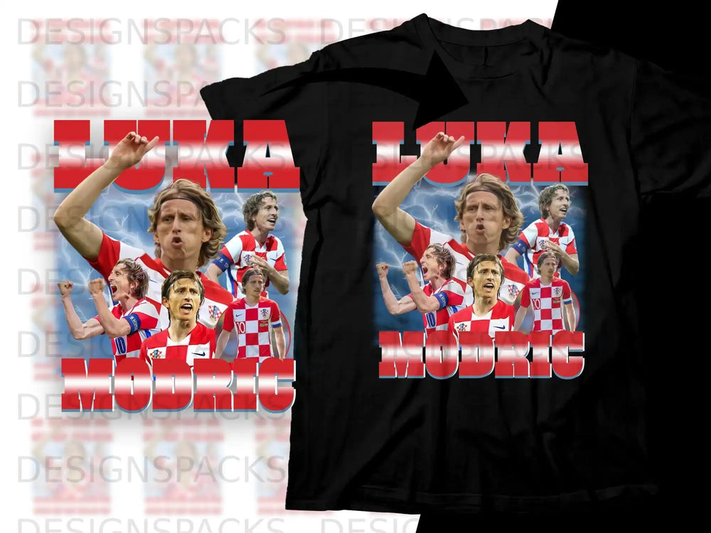 Luka Modrić graphic t-shirt with multiple player images and jersey number.