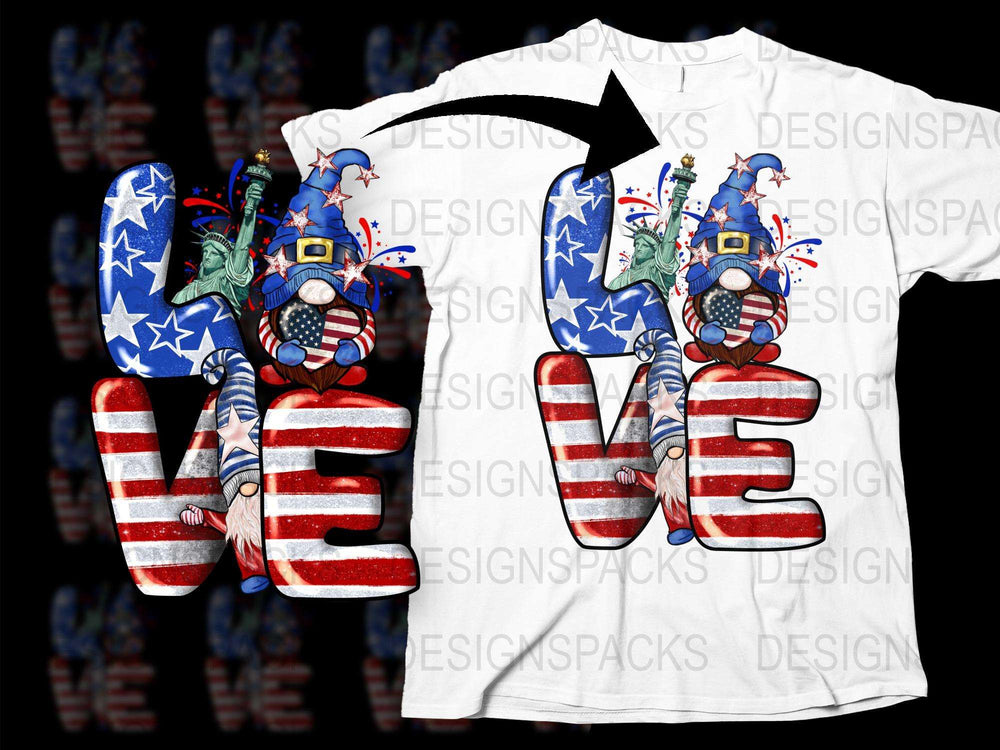 Patriotic Love T-Shirt, American Flag Design, 4th of July Apparel, USA Colors, Men's and Women's Sizes Available