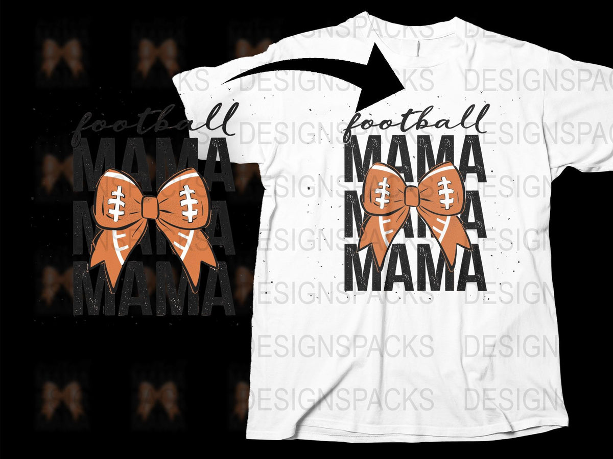 Football Mama T-Shirt, Sports Mom Graphic Tee, Distressed Design, Casual Apparel, Women’s White Top with Football Print