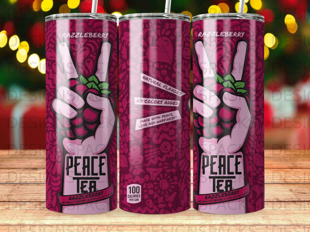 Razzleberry Peace Tea can with peace sign, natural flavors, no colors, 100 calories.