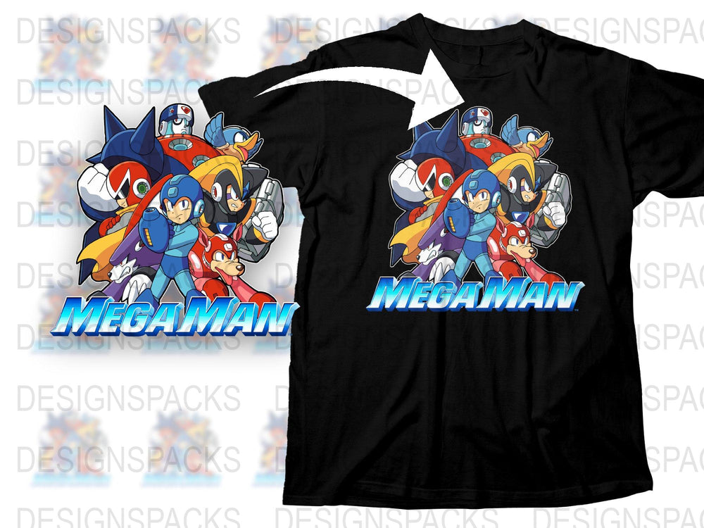 Mega Man Classic Characters T-Shirt, Vintage Style Graphic Tee, Retro Gaming Apparel, Collector's Edition Shirt