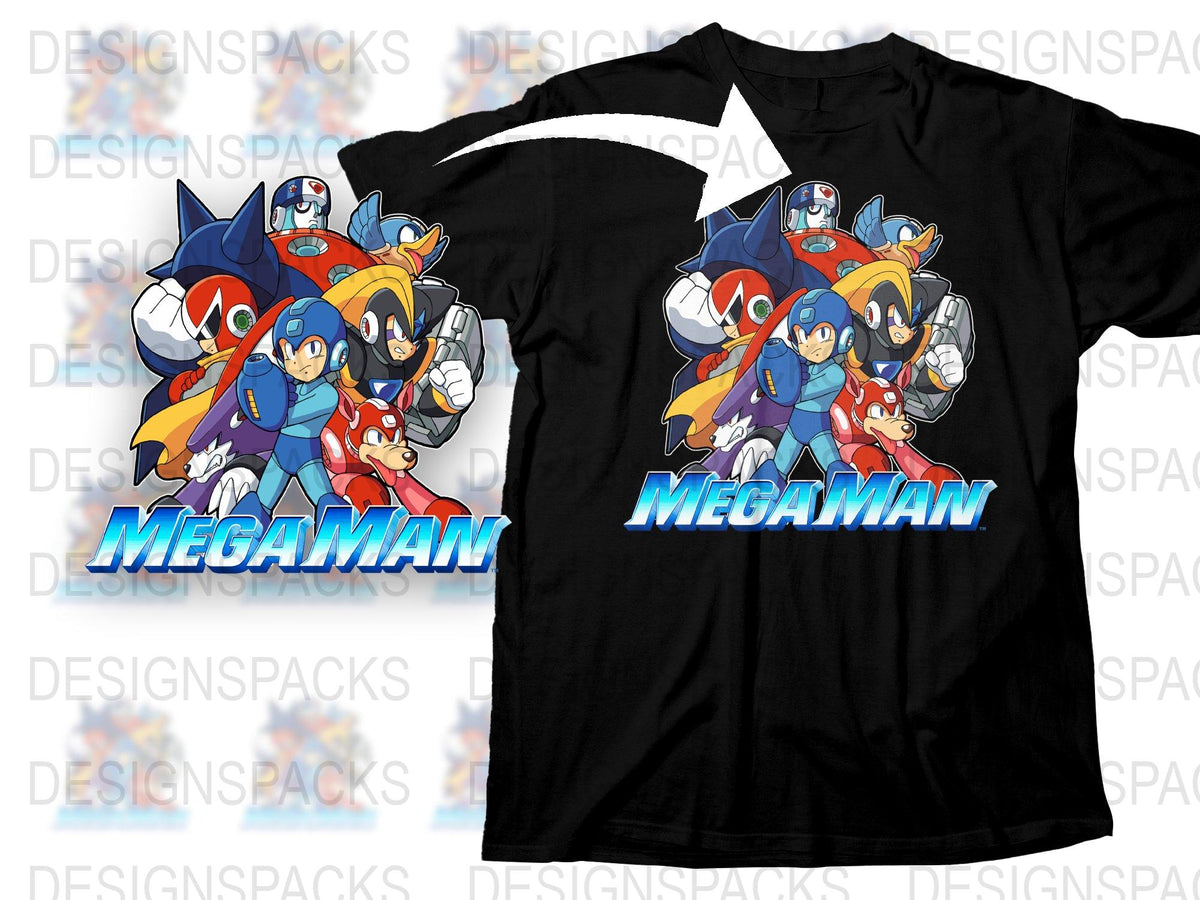 Mega Man Classic Characters T-Shirt, Vintage Style Graphic Tee, Retro Gaming Apparel, Collector's Edition Shirt