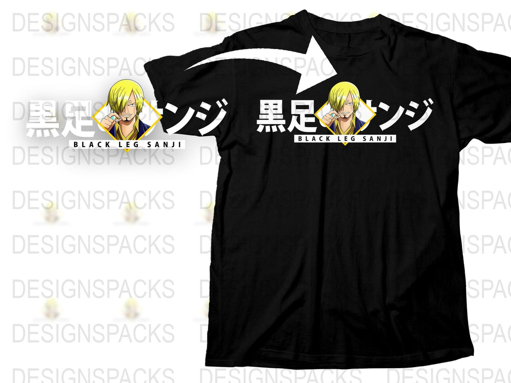Anime Sanji Black T-Shirt, Black Leg Comic Character Graphic Tee, Unisex Manga Shirt