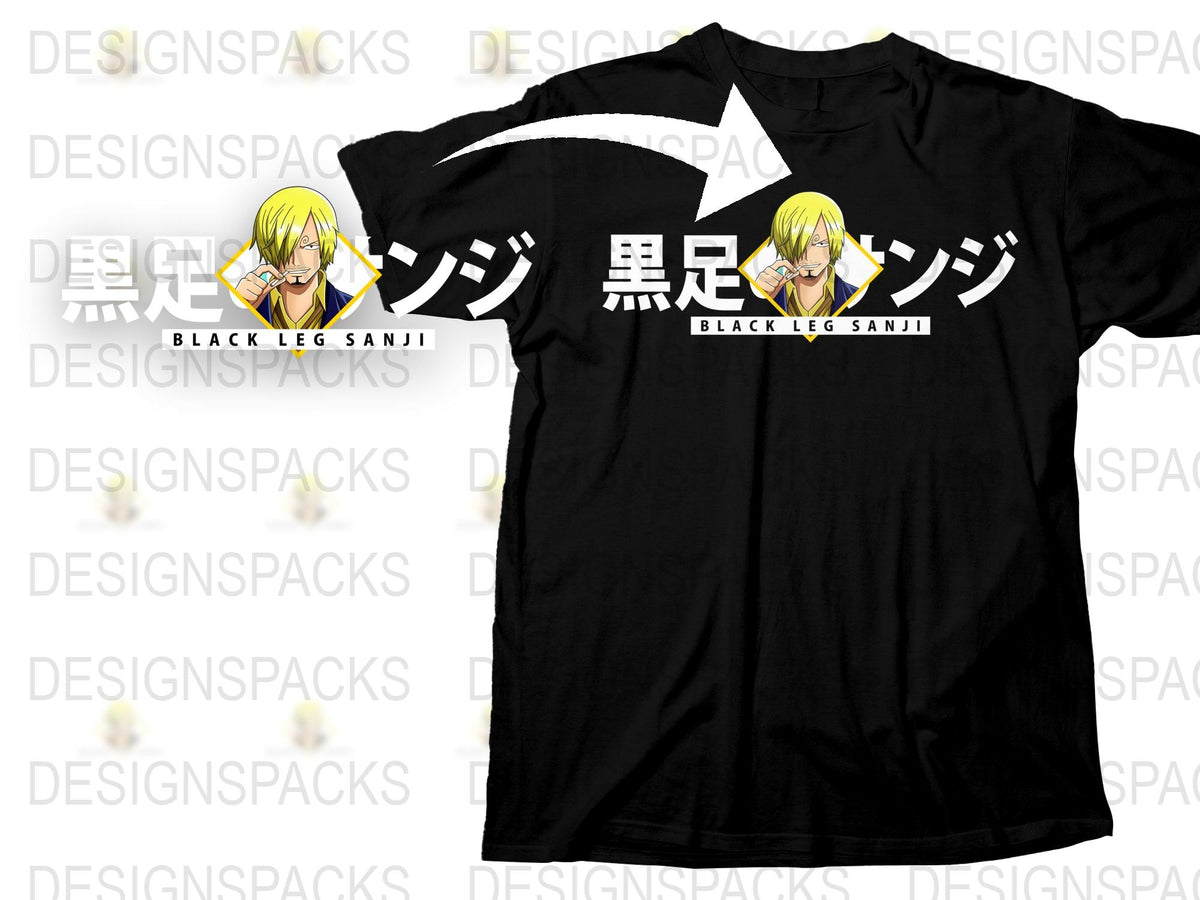 Anime Sanji Black T-Shirt, Black Leg Comic Character Graphic Tee, Unisex Manga Shirt