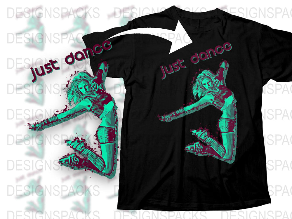 Just Dance Graphic T-Shirt, Neon Dancer Print, Modern Pop Art Style, Unisex Black Tee, Dance Lover Gift, Stylish Casual Wear