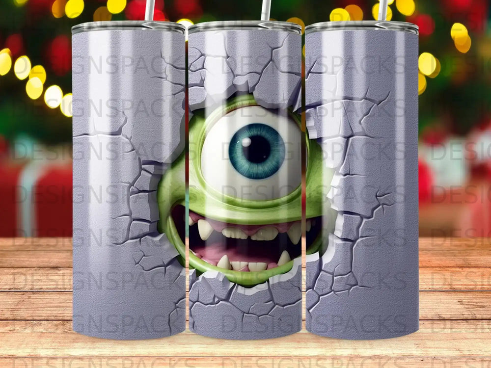 Mike Wazowski from Monsters, Inc. breaking through a cracked wall.