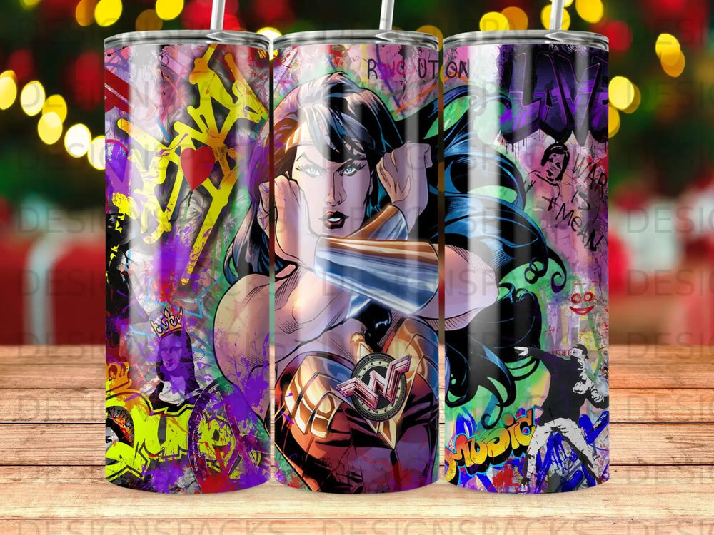 Wonder Woman with colorful graffiti background and text "REVOLUTION".