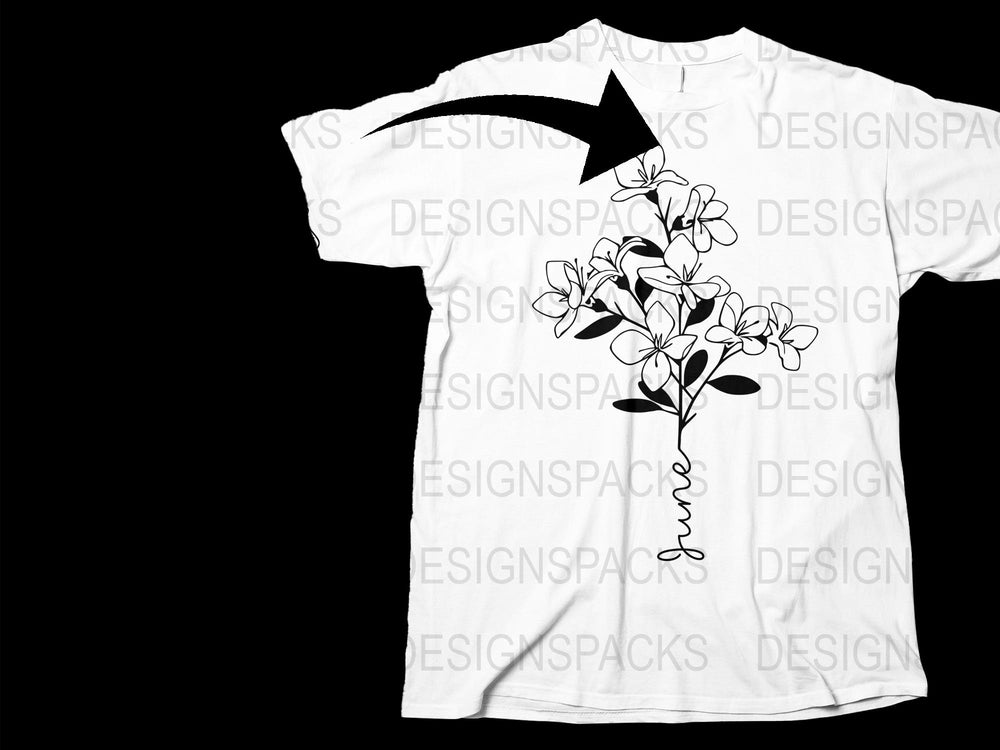 White Floral T-Shirt, Elegant Black Flower Design, Women's Fashion Top, Casual Wear, Summer Outfit
