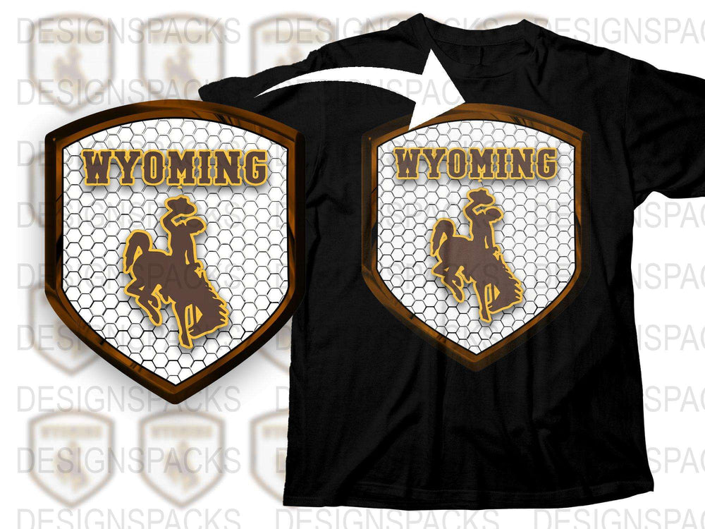 Wyoming State Crest T-Shirt, Black Tee with Hexagon Bison Graphic, Unisex Casual Shirt