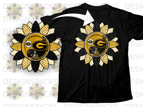 Black t-shirt with a sunflower design featuring Grambling State University Tigers logo and football helmet.