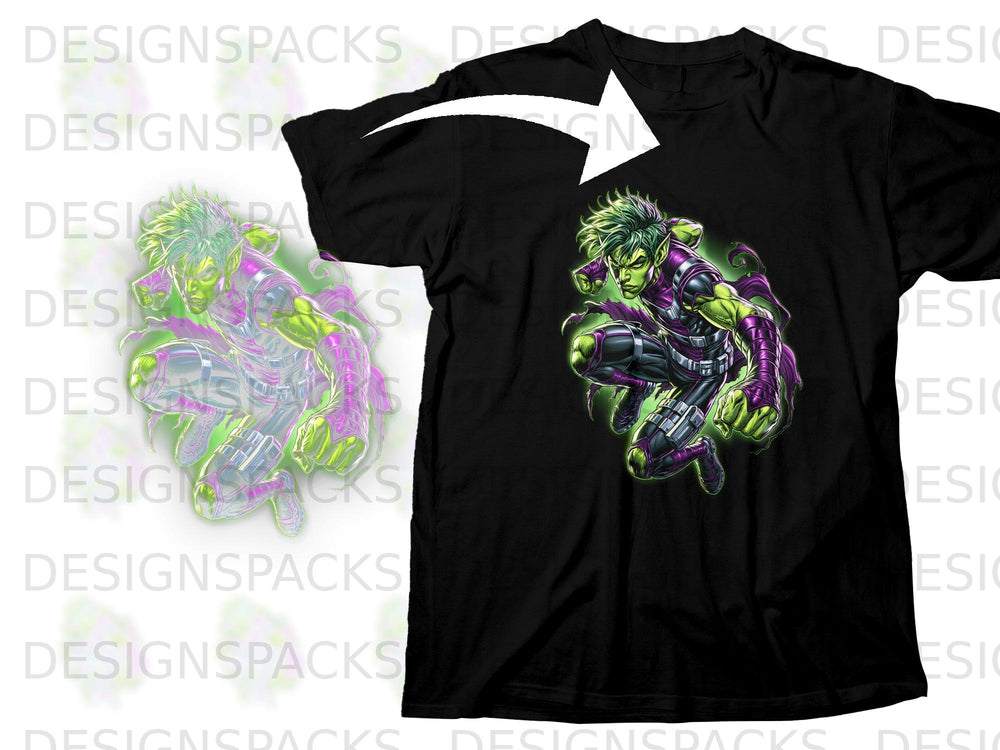 Black t-shirt featuring Beast Boy from Teen Titans in a crouching pose.