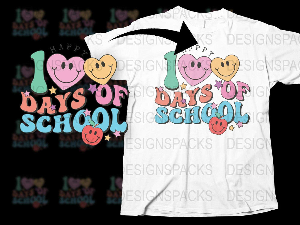 Kids 100 Days of School T-Shirt, Colorful Smiley Faces Tee, Happy Celebration Shirt for Children