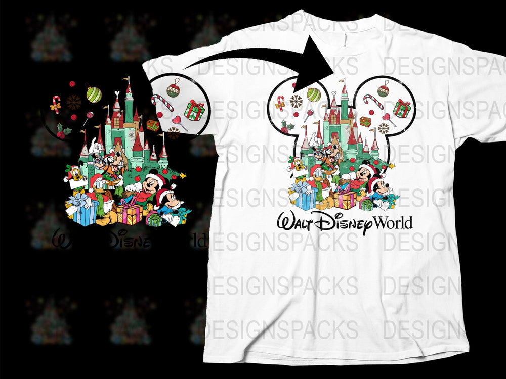 Disney World Themed T-Shirt, Cartoon Castle and Characters, Unisex Adult Clothing, Gift Idea
