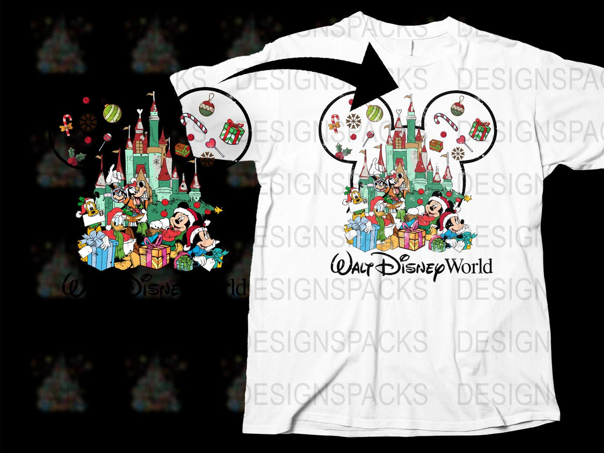 Disney World Themed T-Shirt, Cartoon Castle and Characters, Unisex Adult Clothing, Gift Idea