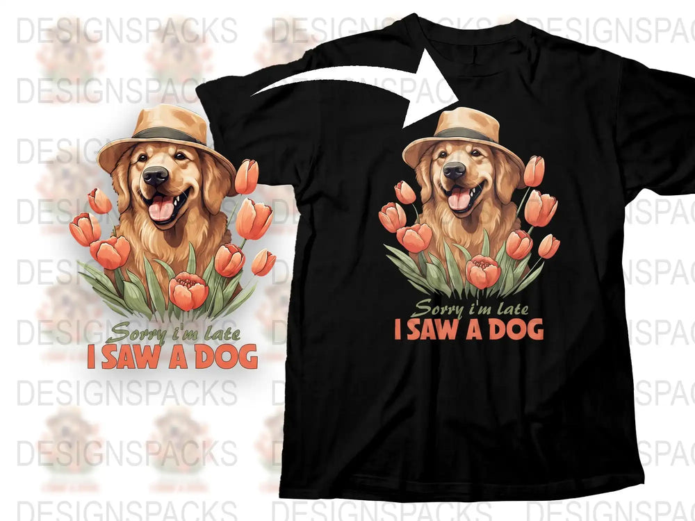 Funny Dog Lover T-Shirt, Golden Retriever with Tulips, Cute Animal Graphic Tee, Gift for Pet Owners