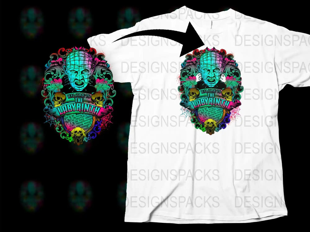 Colorful Skull T-Shirt, Labyrinth Graphic Tee, Urban Streetwear, Unique Psychedelic Design, Men's Fashion Top
