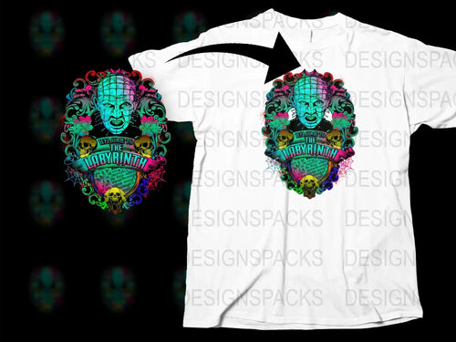 Colorful Skull T-Shirt, Labyrinth Graphic Tee, Urban Streetwear, Unique Psychedelic Design, Men's Fashion Top