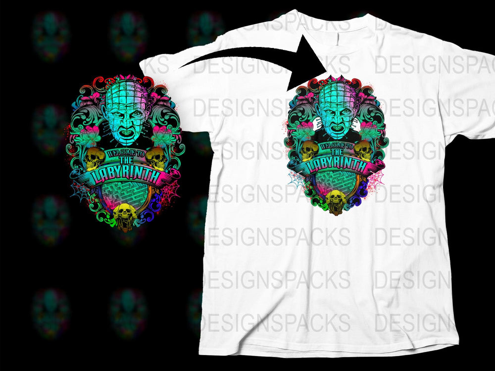 Colorful Skull T-Shirt, Labyrinth Graphic Tee, Urban Streetwear, Unique Psychedelic Design, Men's Fashion Top