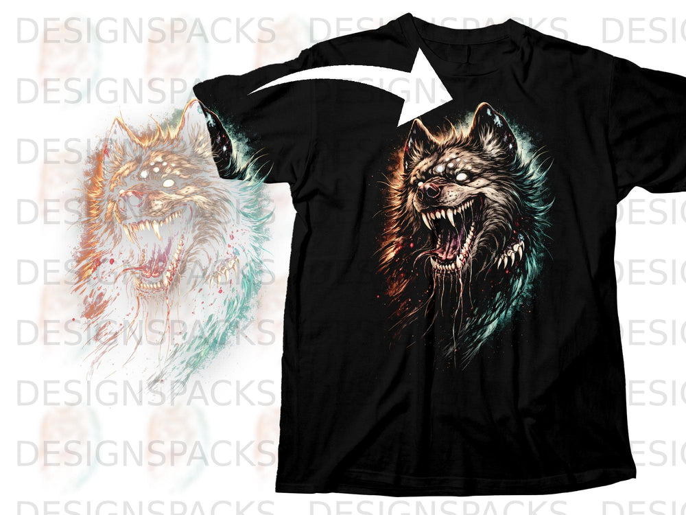 Black t-shirt with a detailed graphic of a snarling, demonic wolf head.