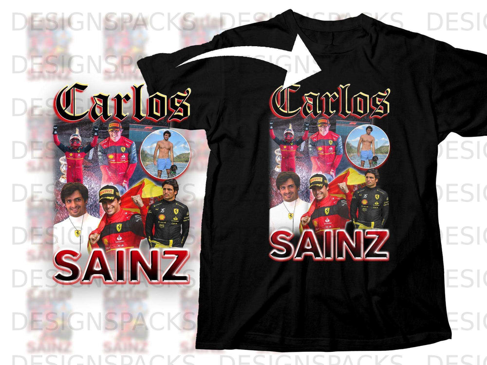 Black t-shirt with "Carlos Sainz" and driver photos.