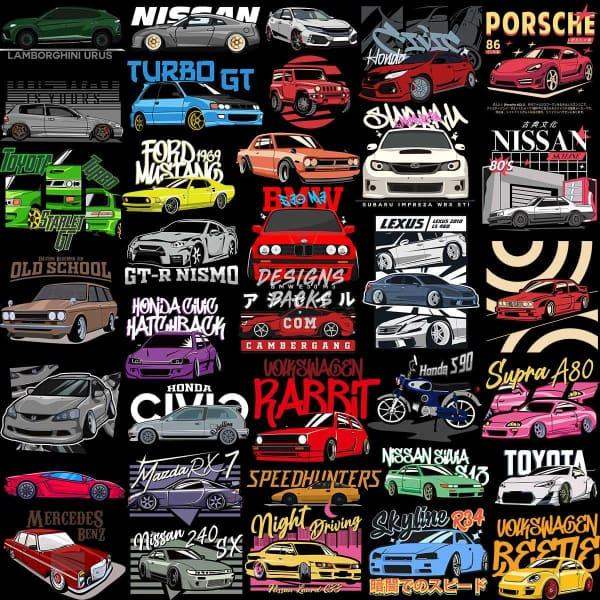 69 Cars Designs Bundle PNG AI designspacks