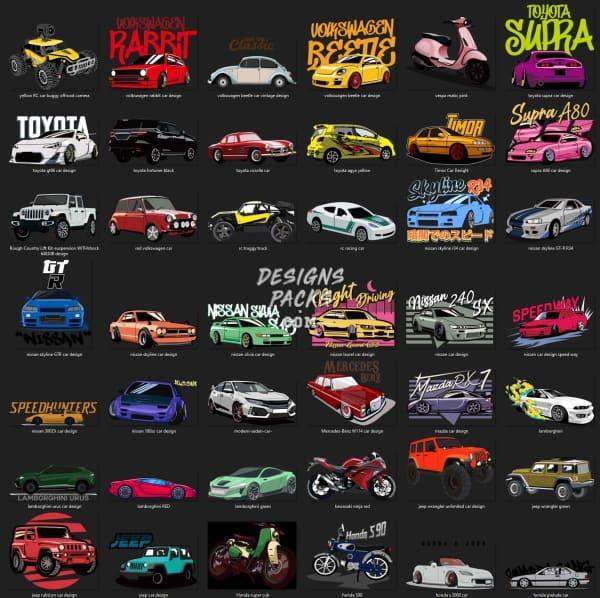 69 Cars Designs Bundle PNG AI designspacks