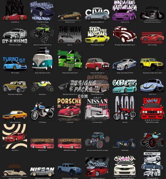 69 Cars Designs Bundle PNG AI designspacks