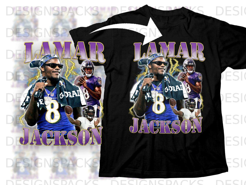 Lamar Jackson Ravens jersey graphic with player image and name.