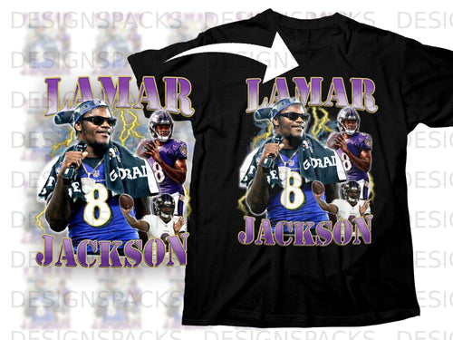 Lamar Jackson Ravens jersey graphic with player image and name.