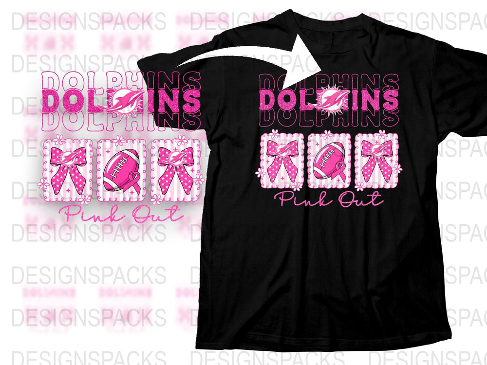 Pink Out Dolphins T-Shirt, Cheer Team Support, Breast Cancer Awareness, Black Graphic Tee, Unisex Fit