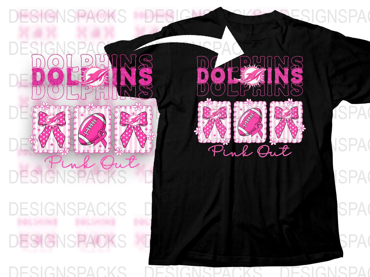 Pink Out Dolphins T-Shirt, Cheer Team Support, Breast Cancer Awareness, Black Graphic Tee, Unisex Fit