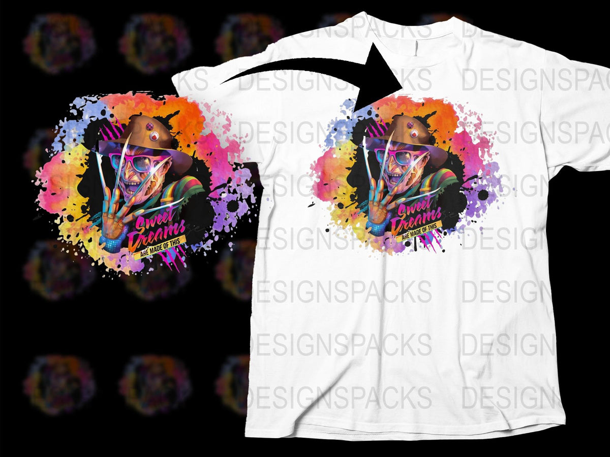 Colorful Skull T-Shirt Sweet Dreams Graphic Tee, Unique Artistic Design, Vibrant Streetwear Fashion
