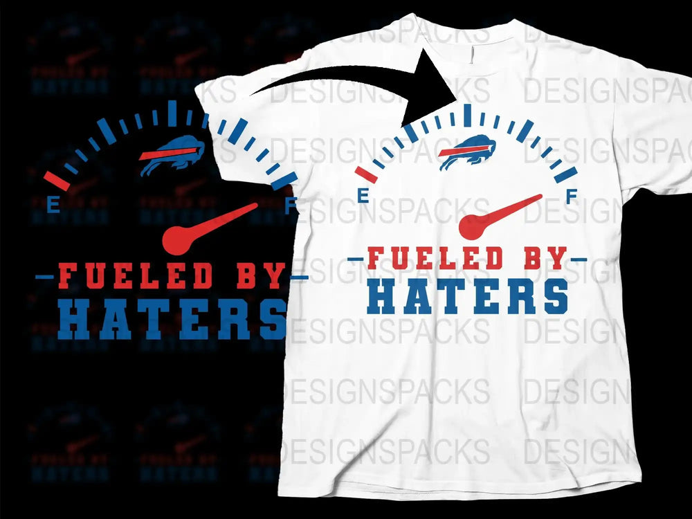 Fueled By Haters T-Shirt, Bold Graphic Tee, Red White Blue, Unisex Fashion, Motivational Quote Shirt