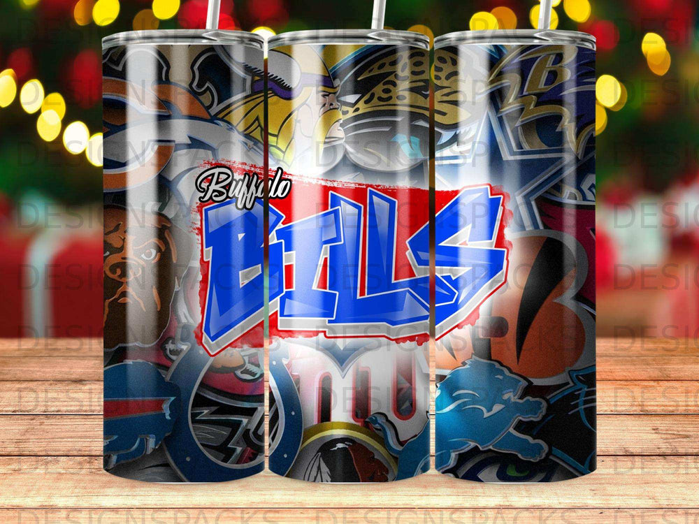 Buffalo Bills logo with NFL team logos collage.