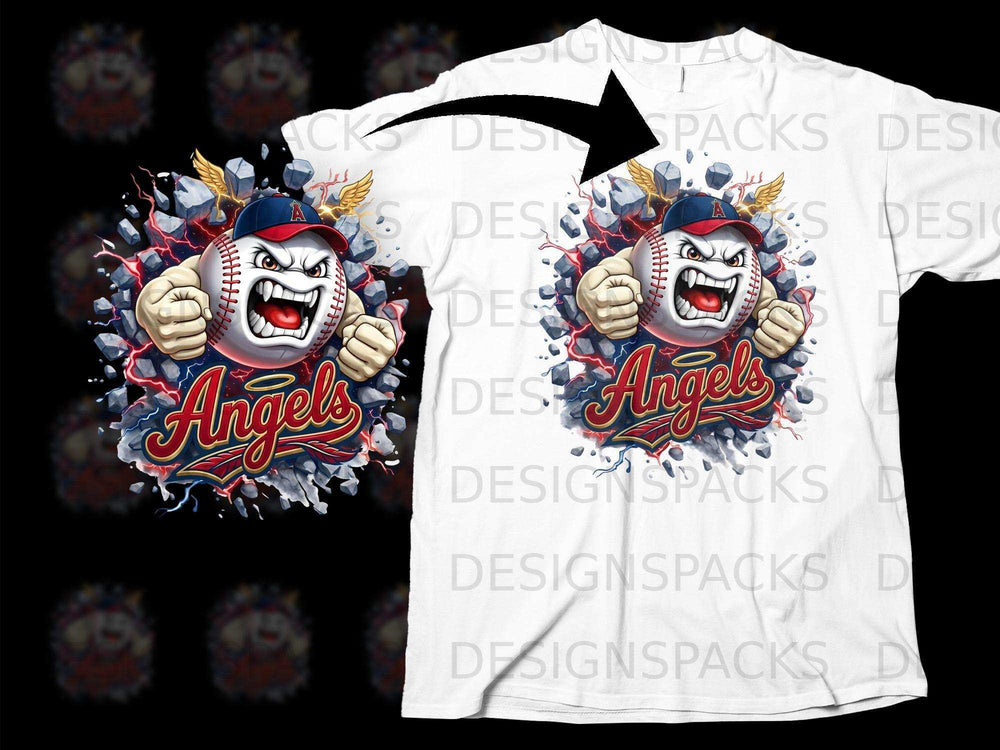 Angry Baseball Mascot with Angels Text T-shirt