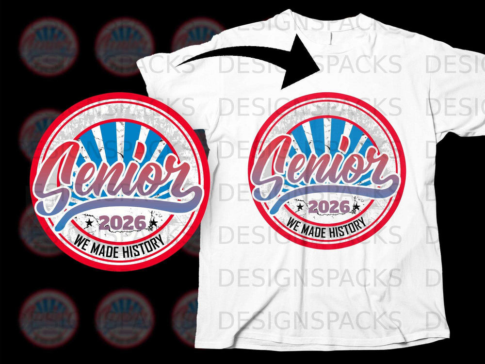 Senior Class of 2026 graduation design on a white t-shirt.