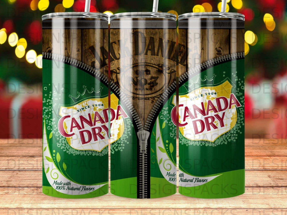 Jack Daniel's and Canada Dry branded tumblers with zippers.