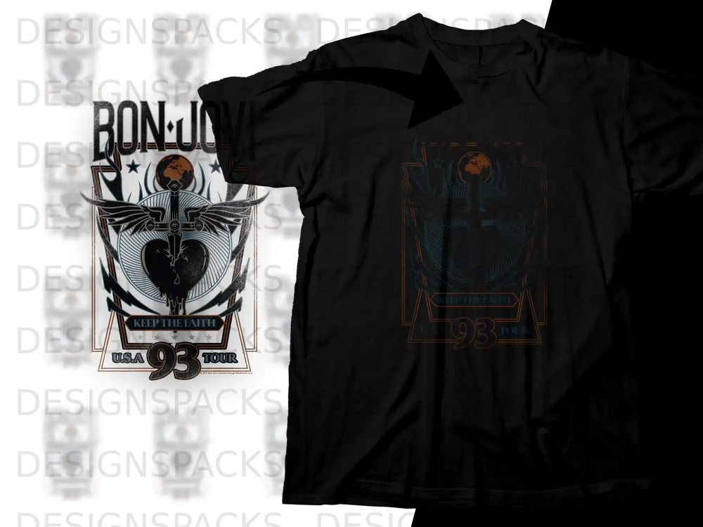 Vintage Bon Jovi '93 Tour T-Shirt Png Digital Download