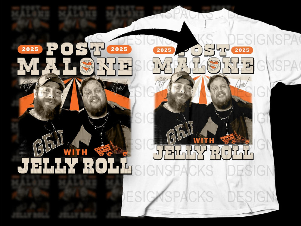 Post Malone Jelly Roll Concert Tour 2025 Graphic T-Shirt, Unisex Music Fan Apparel, Collectible Band Tee