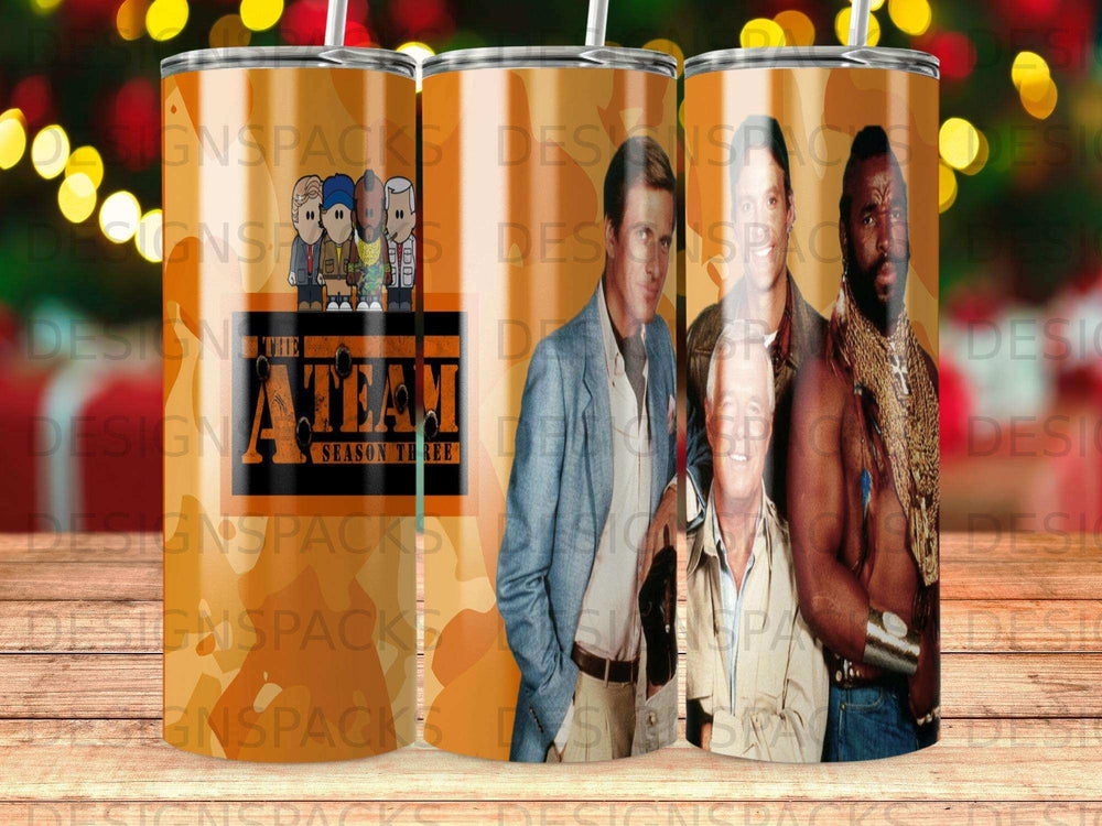 The A-Team Season Three cast collage on a tumbler.