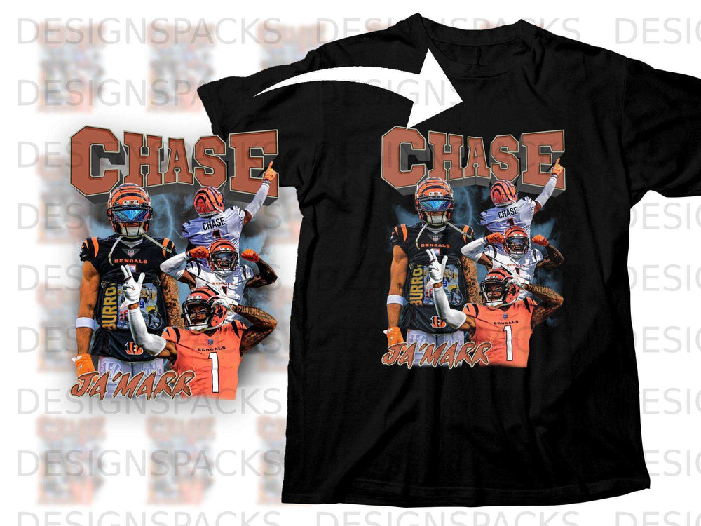 T-shirt featuring Jamarr Chase of the Bengals in multiple poses.