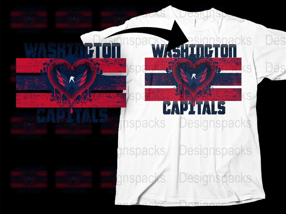 Washington Capitals Heart Design T-Shirt, Distressed Flag Graphic Tee, Hockey Fan Apparel, Sports Team Support Shirt
