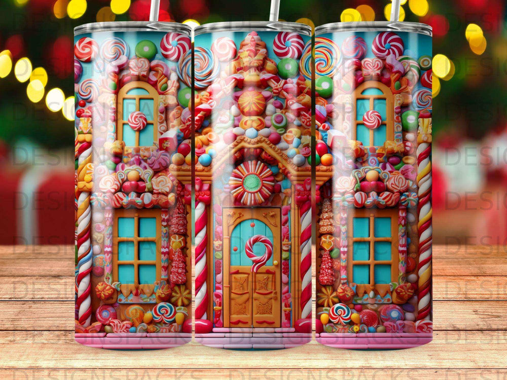 Gingerbread house adorned with colorful candies and sweets.