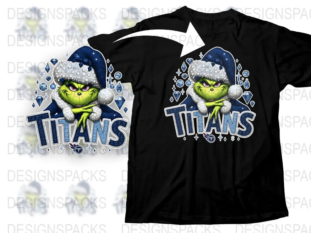 Titans Grinch Themed T-Shirt, Christmas Holiday Fan Apparel, Unisex Black Tee with Graphic Design