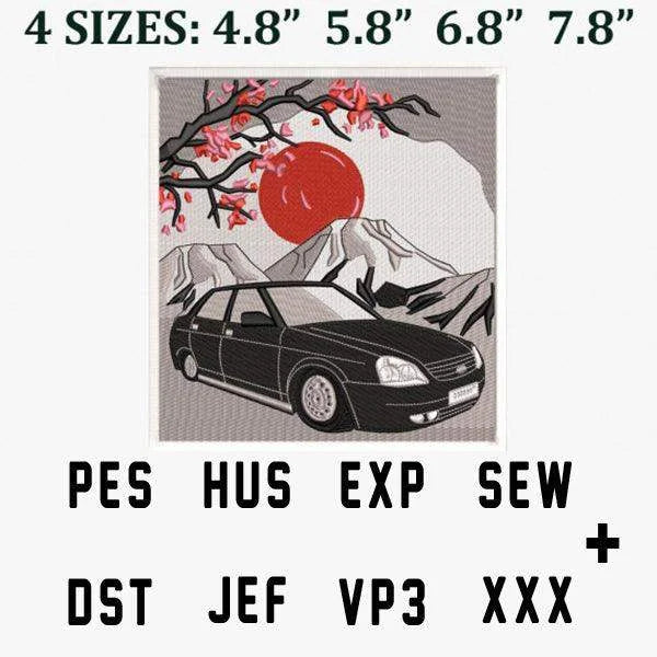 Car In Japan Sakura Embroidery Design